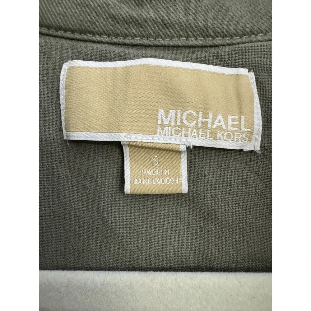Michael Kors Jacket Crop Olive Green Collared Buttons‎ Full Zip Pockets Size S